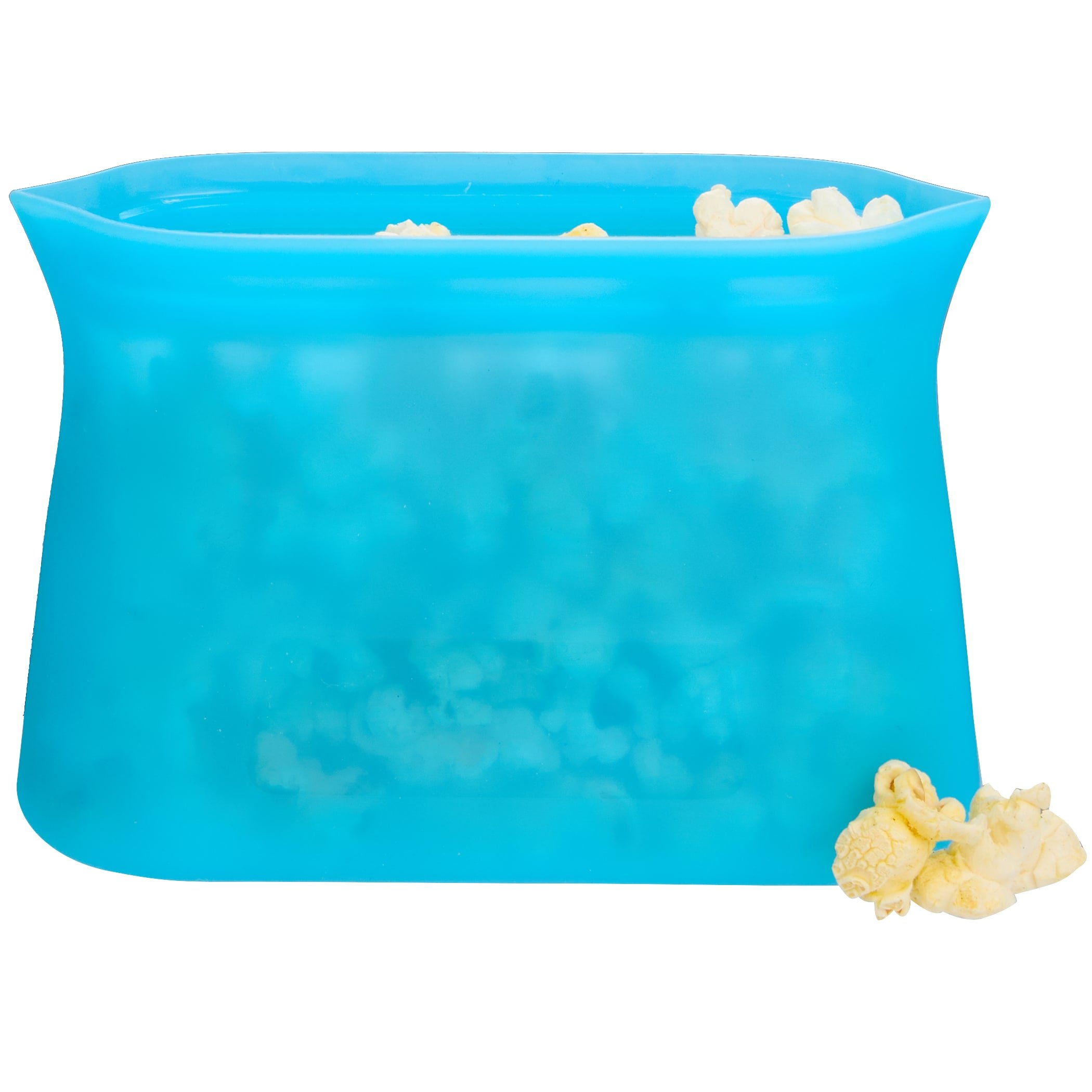 Zili 8oz blue silicone bag filled with popcorn for snacking