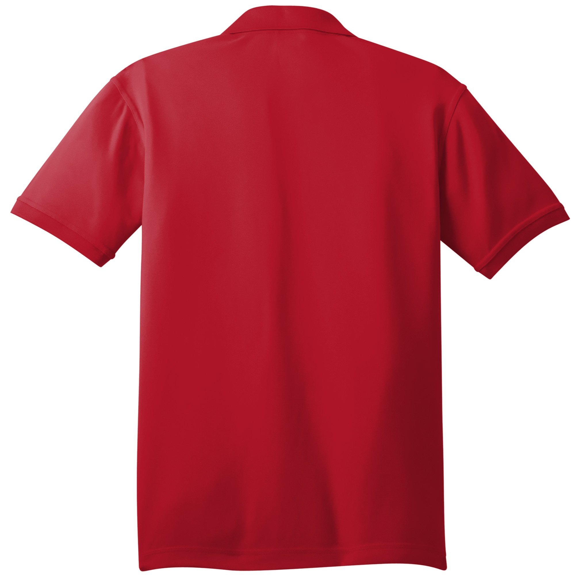 OGIO Caliber2.0 Polo in Signal Red, shown from back, featuring 3-button placket and tonal OGIO sleeve logo.