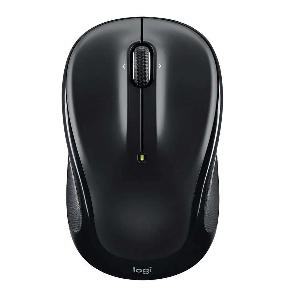 Logitech M325S wireless mouse shown in black with no branding