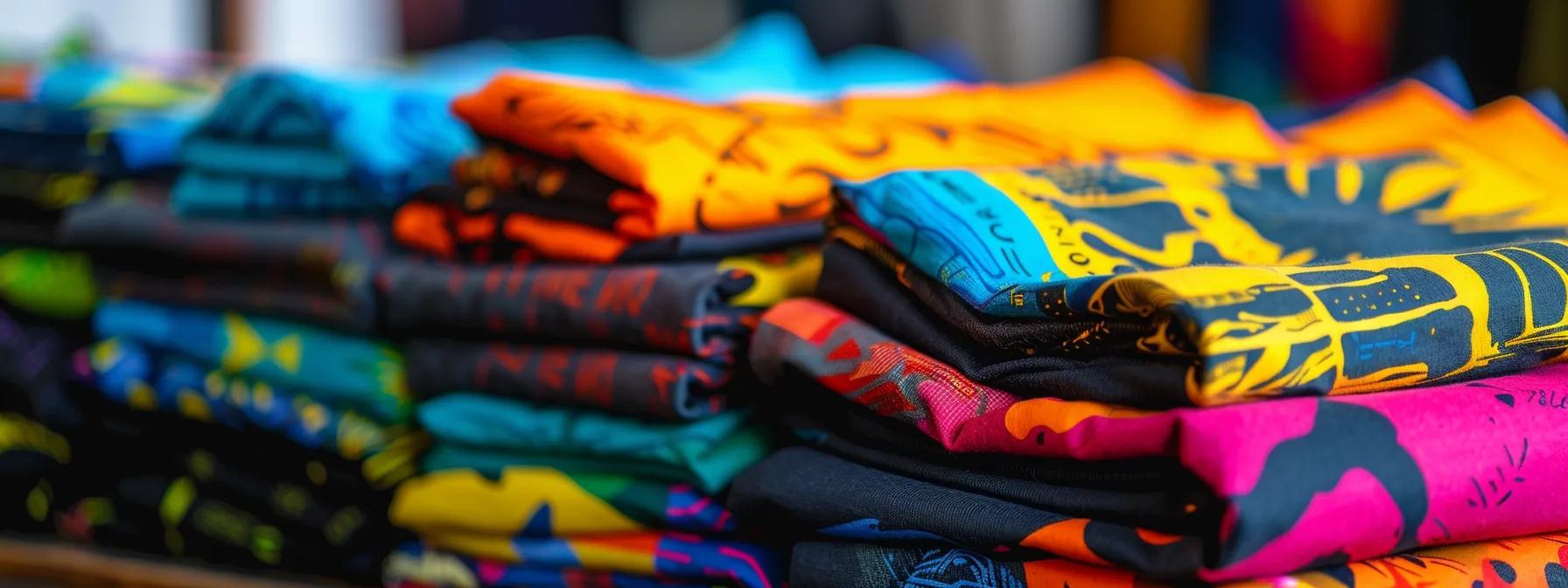 folded screen printed tshirts that have designs in bright colors