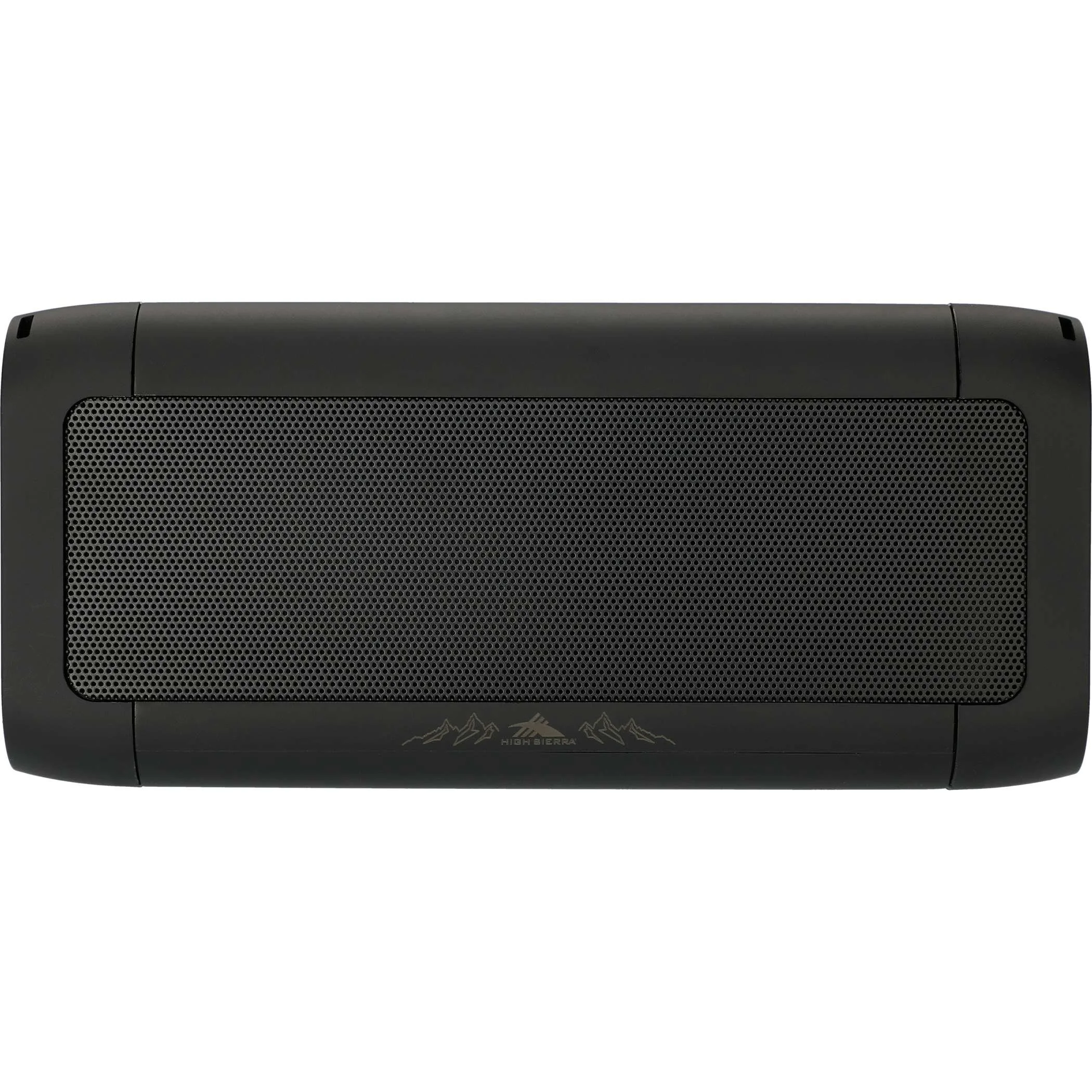 Front view of High Sierra Bluetooth speaker with custom branded grille and built-in mountain logo.