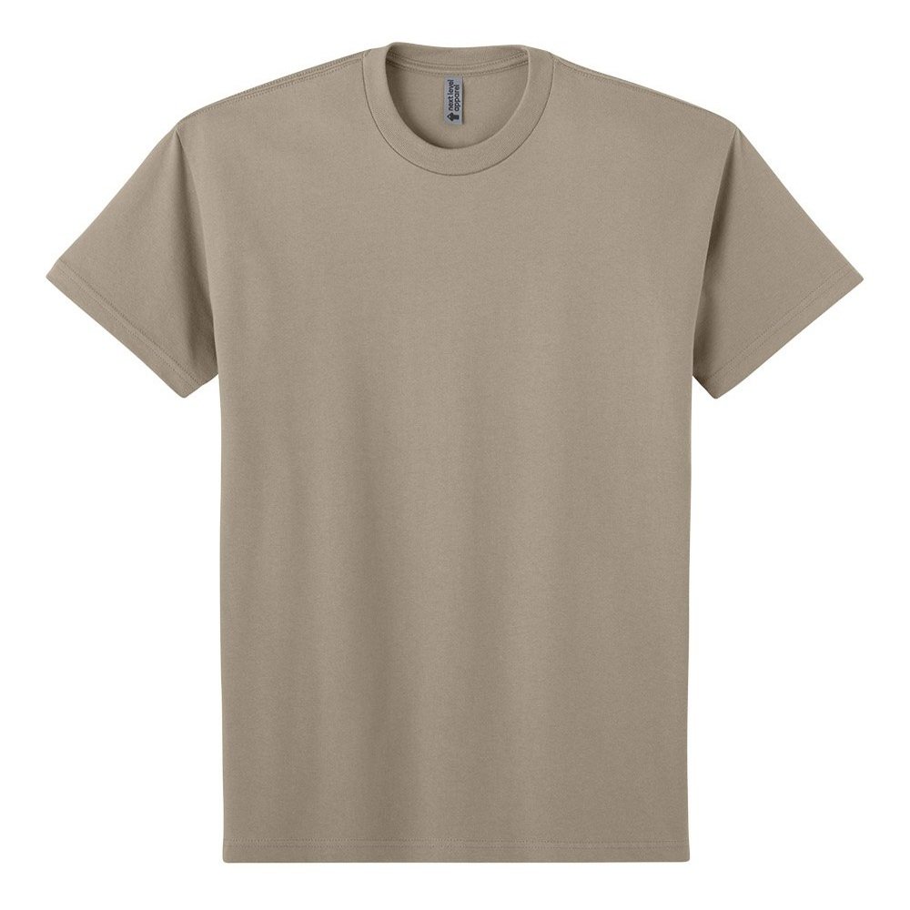 Next Level 7200 heavyweight tee in Tan, shown from front with relaxed drop-shoulder fit