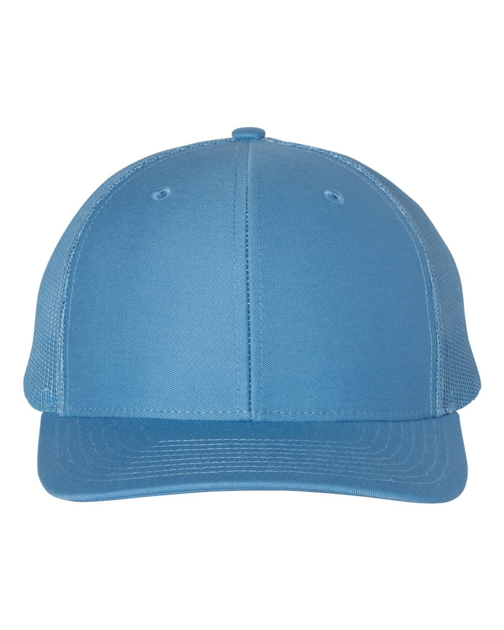 Richardson 112R Snapback Trucker Cap in Columbia Blue shown from front angle with no logo.