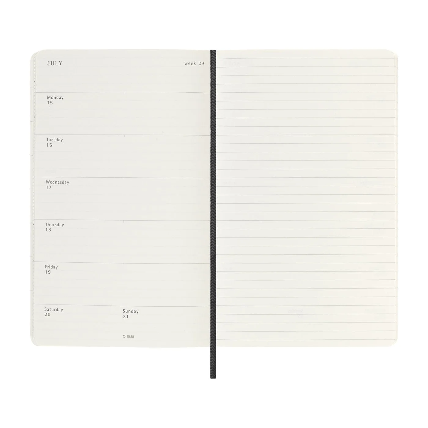 Weekly layout with lined notes page in Moleskine 2026 planner