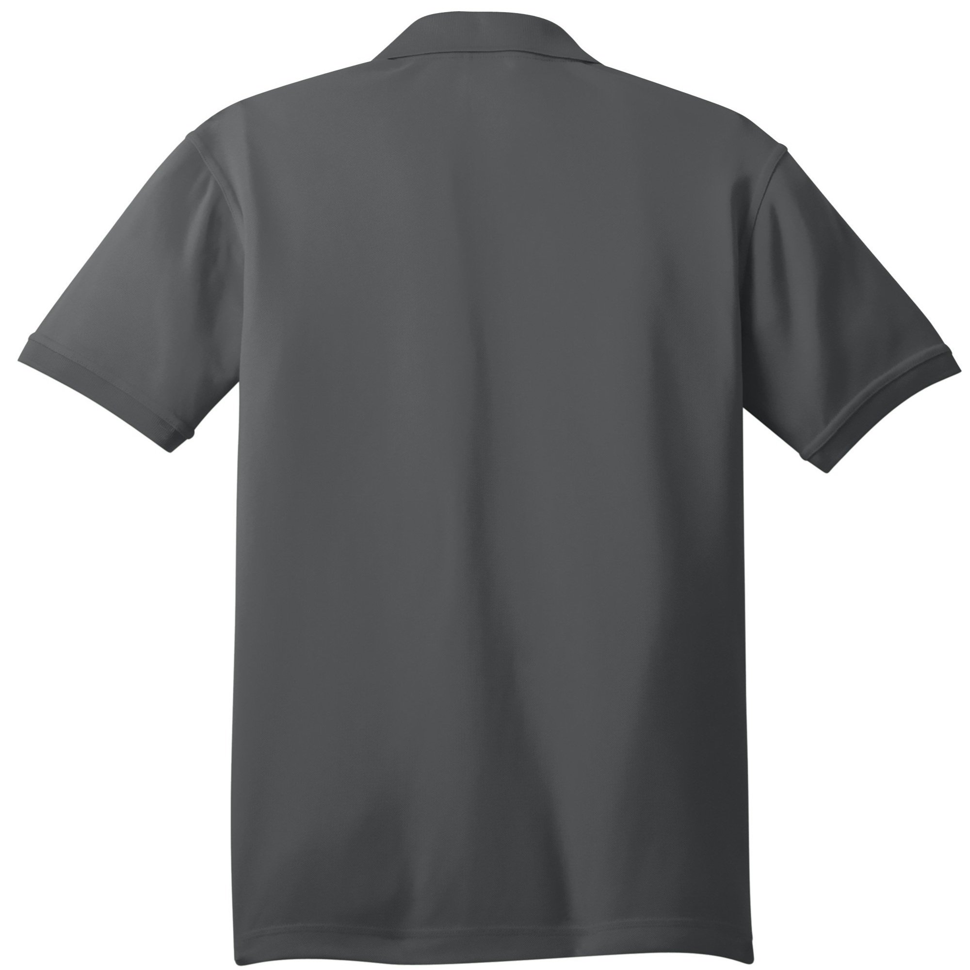 OGIO Caliber2.0 Polo in Diesel Grey, shown from back, featuring 3-button placket and tonal OGIO sleeve logo.