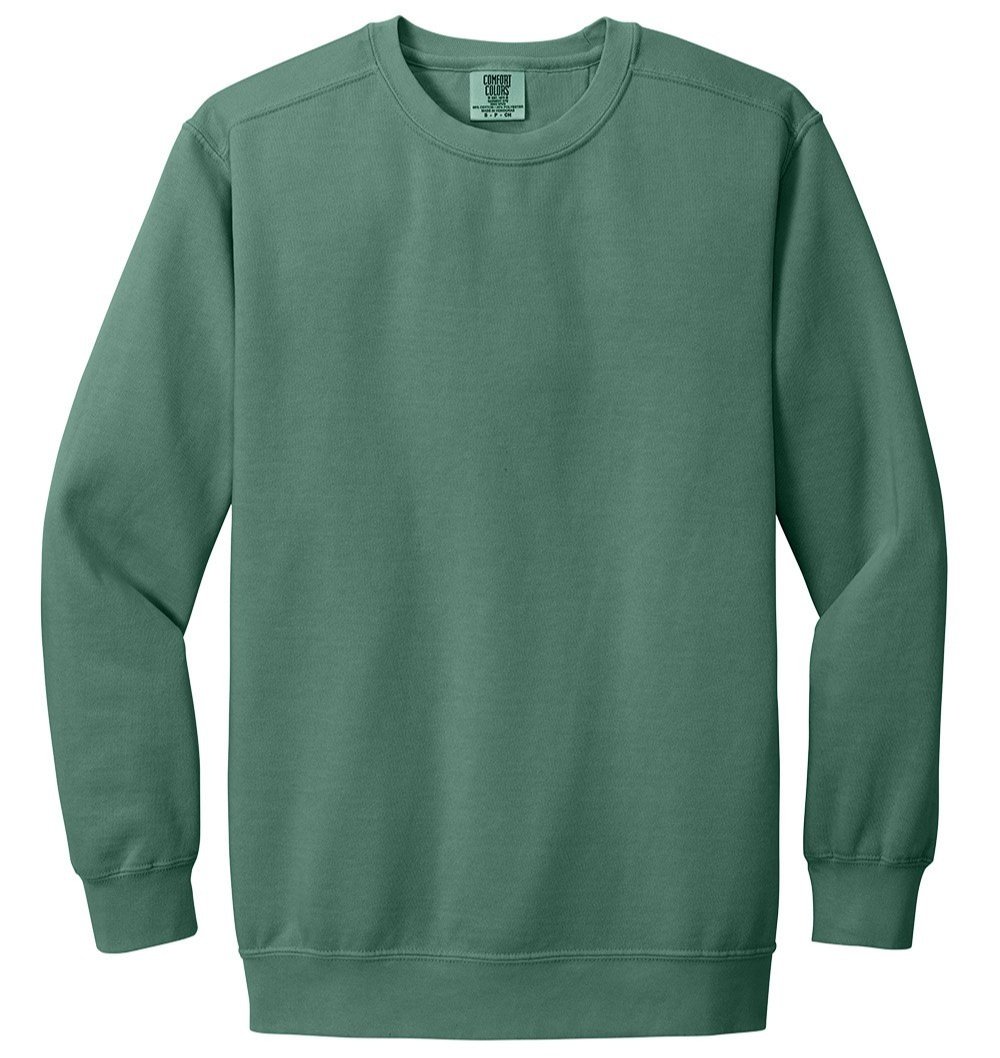 Comfort Colors 1566 crewneck sweatshirt in Light Green, front view with pigment-dyed finish and ribbed cuffs