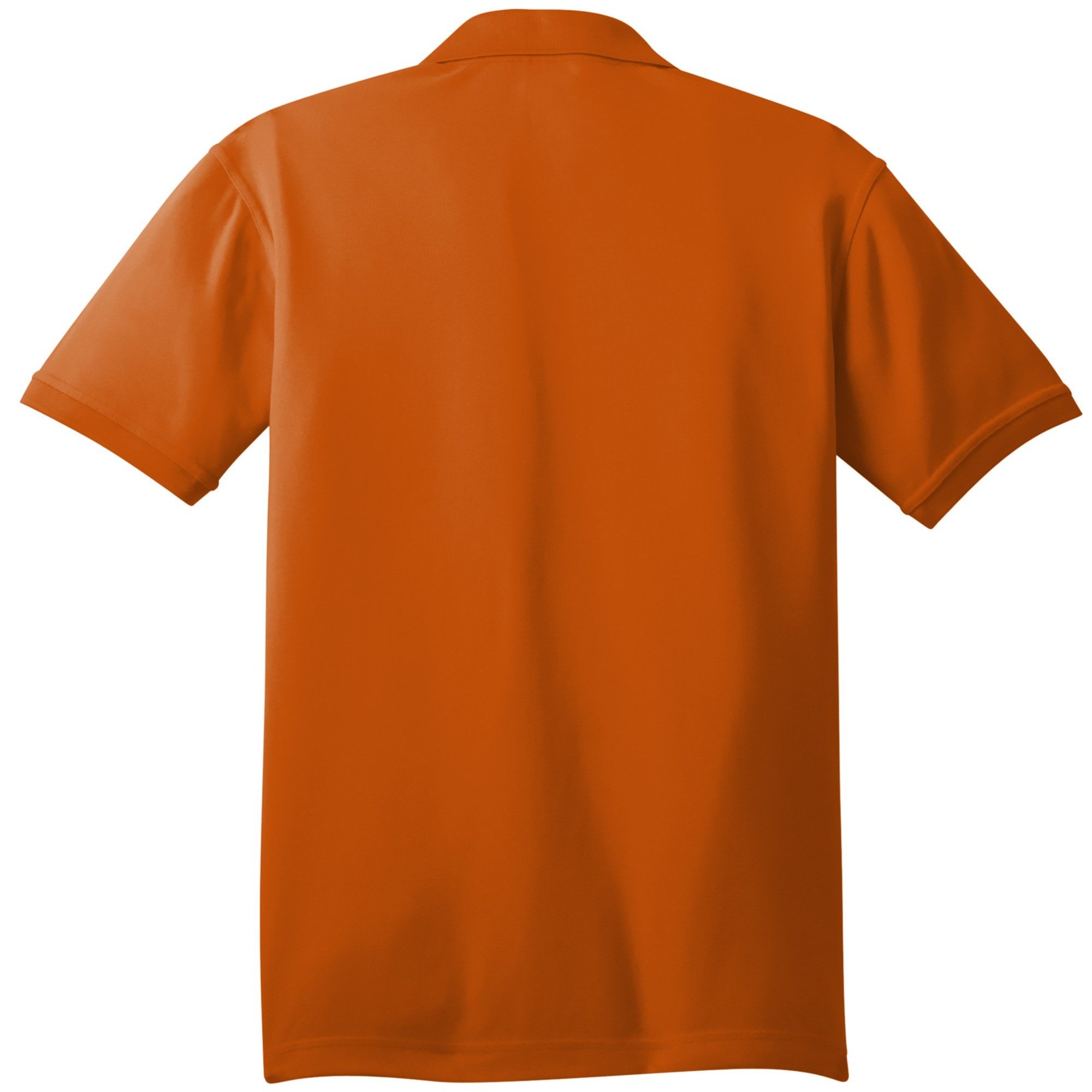 OGIO Caliber2.0 Polo in Flare Orange, shown from back, featuring 3-button placket and tonal OGIO sleeve logo.