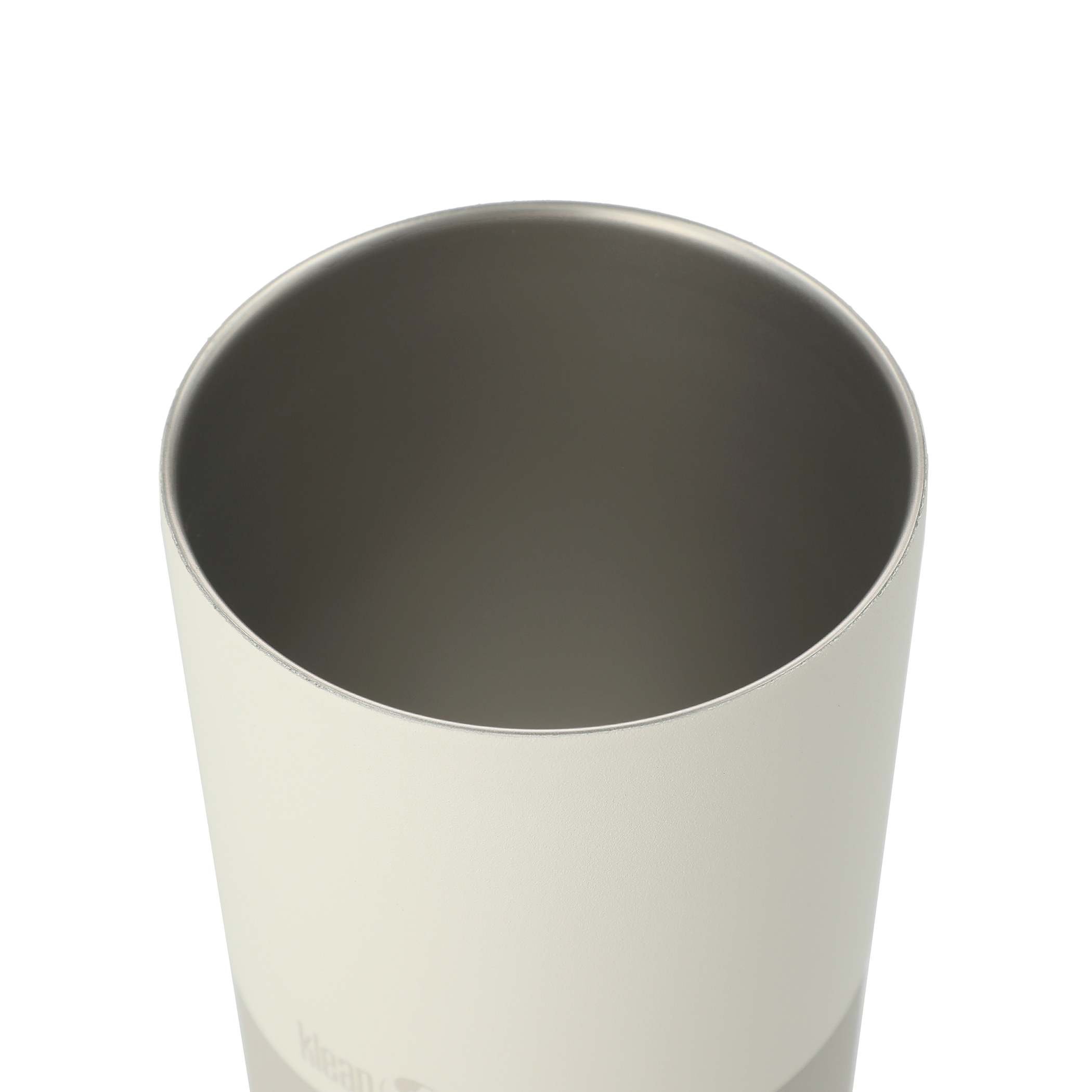 Interior view of cream Klean Kanteen tumbler showing clean stainless interior