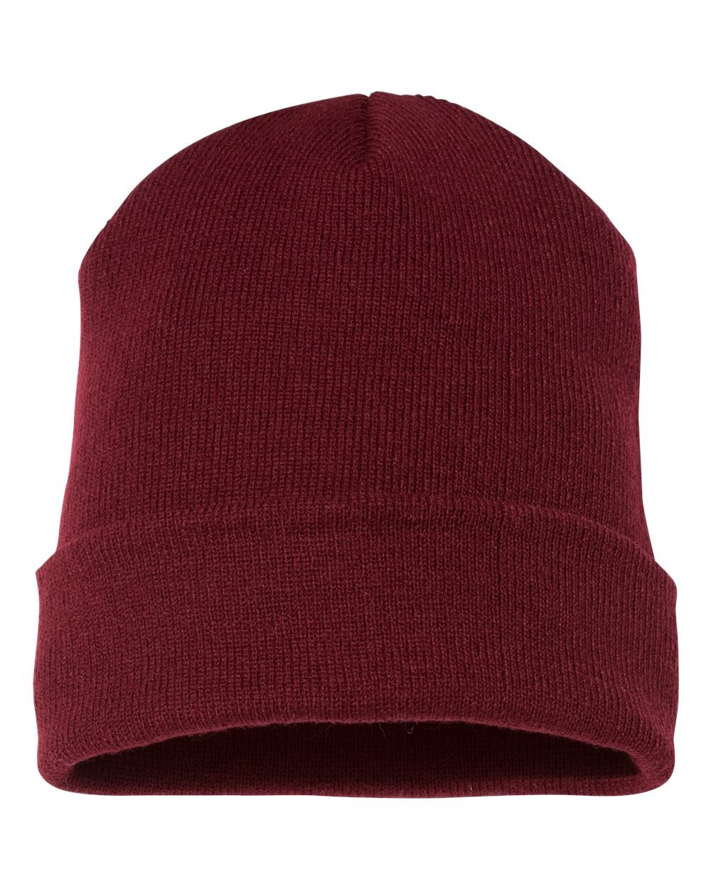 YP Classics 1501KC Cuffed Knit Beanie in Maroon, front view with folded cuff