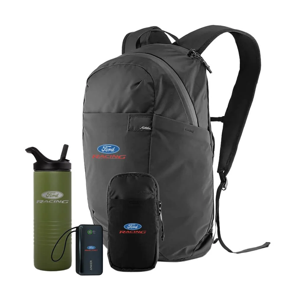 Branded Matador Grab and Go Kit with backpack, bottle, and charger