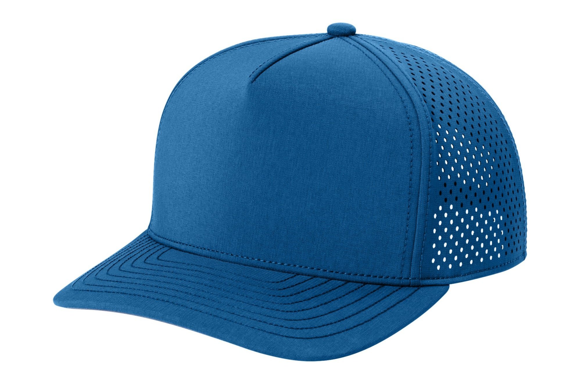 Left side of the Cobalt Blue OGIO performance cap highlighting the breathable panel construction and sleek profile