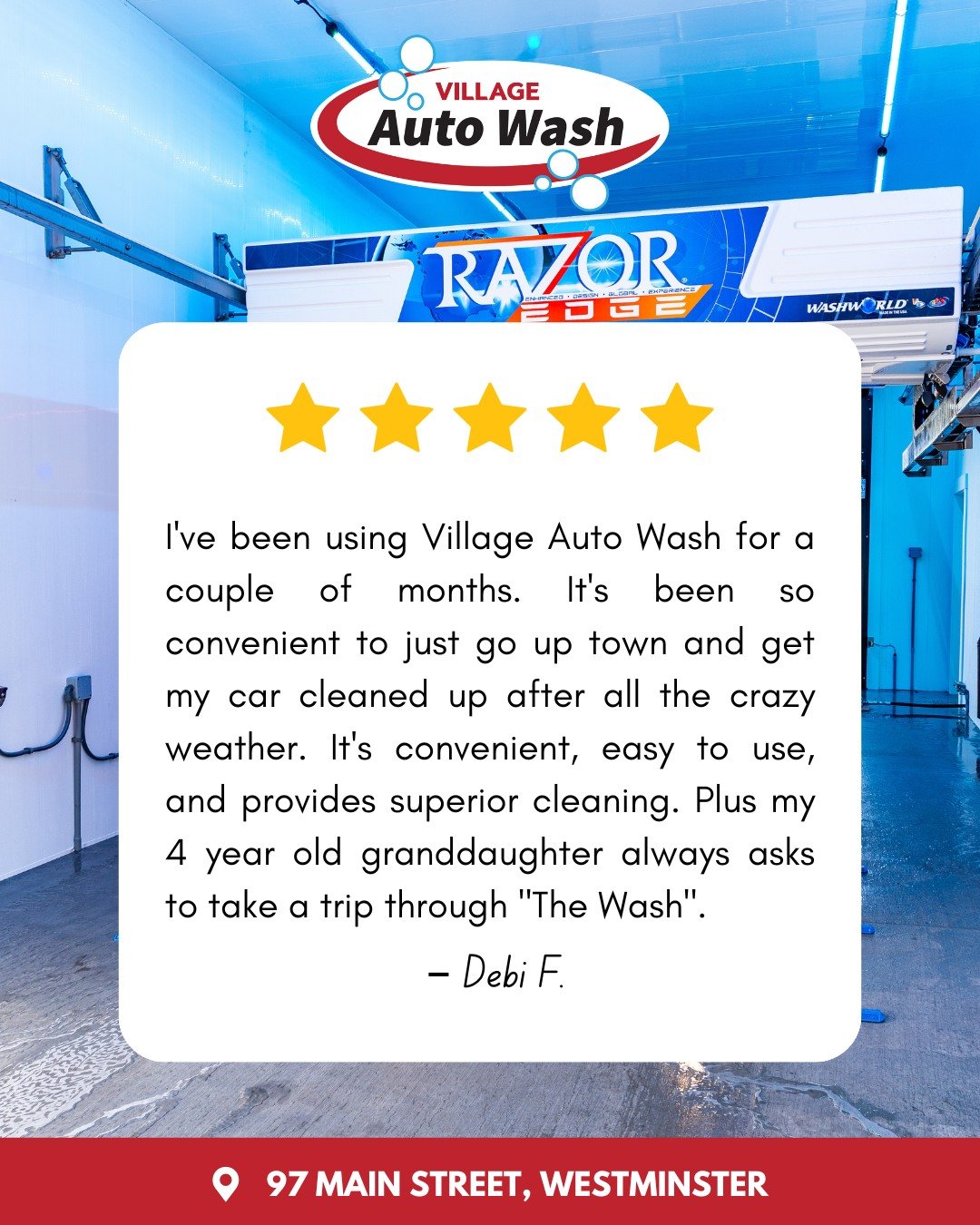 Thank you Debi for your Google review! 👍🏻 Want to write a review about Village Auto Wash? Village Auto Wash is a brand new state-of-the-art touch-free car wash specializing in maintaining the showroom shine of your vehicle&rsquo;s exterior. Open 24