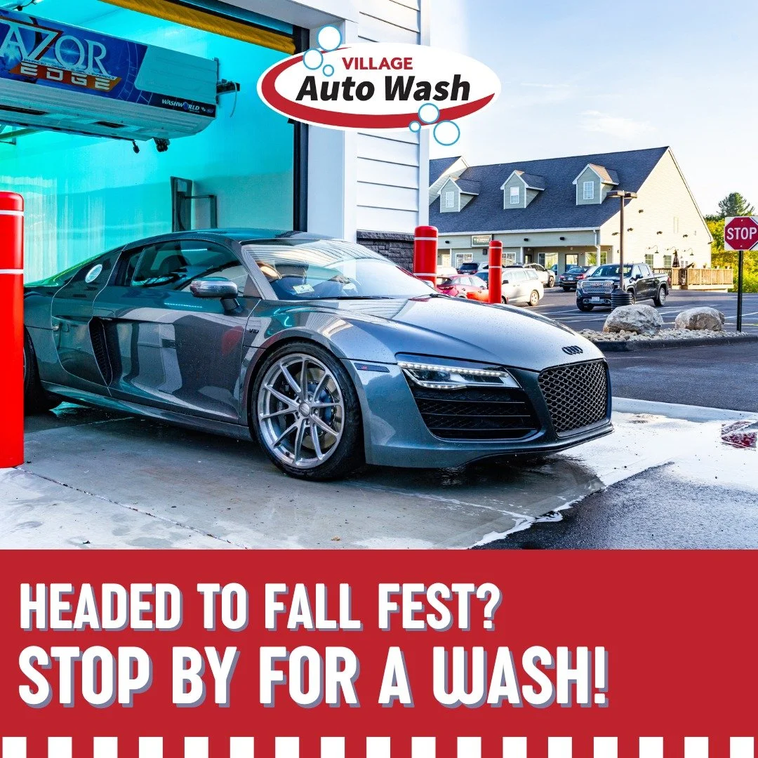 🍁 In town for the Fall Fest at Wildwood Farm TODAY Saturday, 10/4? 🚘✨ Stop by Village Auto Wash and shine up your ride on the way! Village Auto Wash is a brand new state-of-the-art touch-free car wash specializing in maintaining the showroom shine 