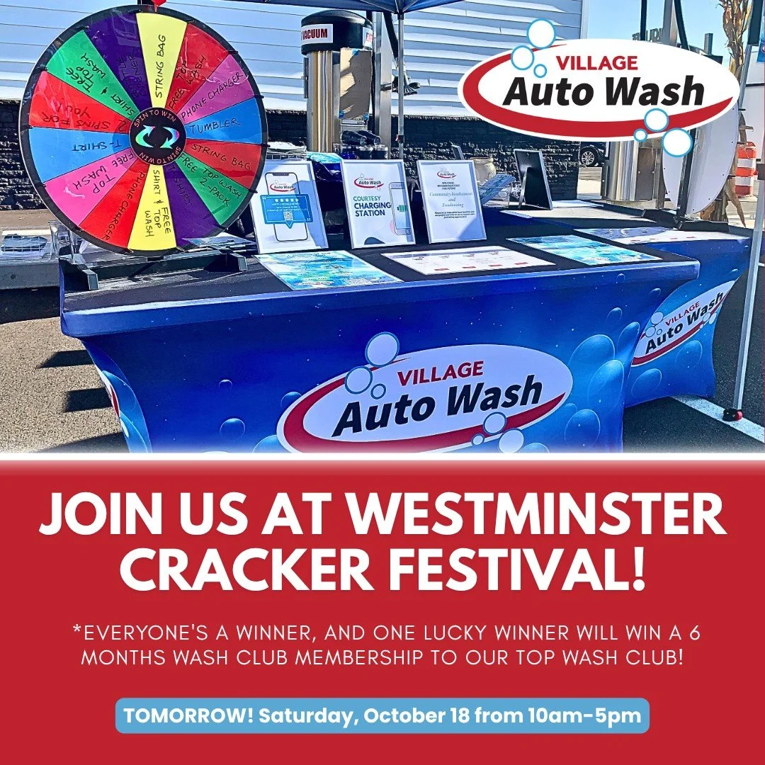 ✨ Village Auto Wash is proud to be a Platinum Sponsor of Westminster Cracker Festival, which is tomorrow--Saturday, October 18! 🔷 With no vehicle access to the plaza ---Village Auto Wash will be closed Saturday until 6pm. ❗HOWEVER, we also participa