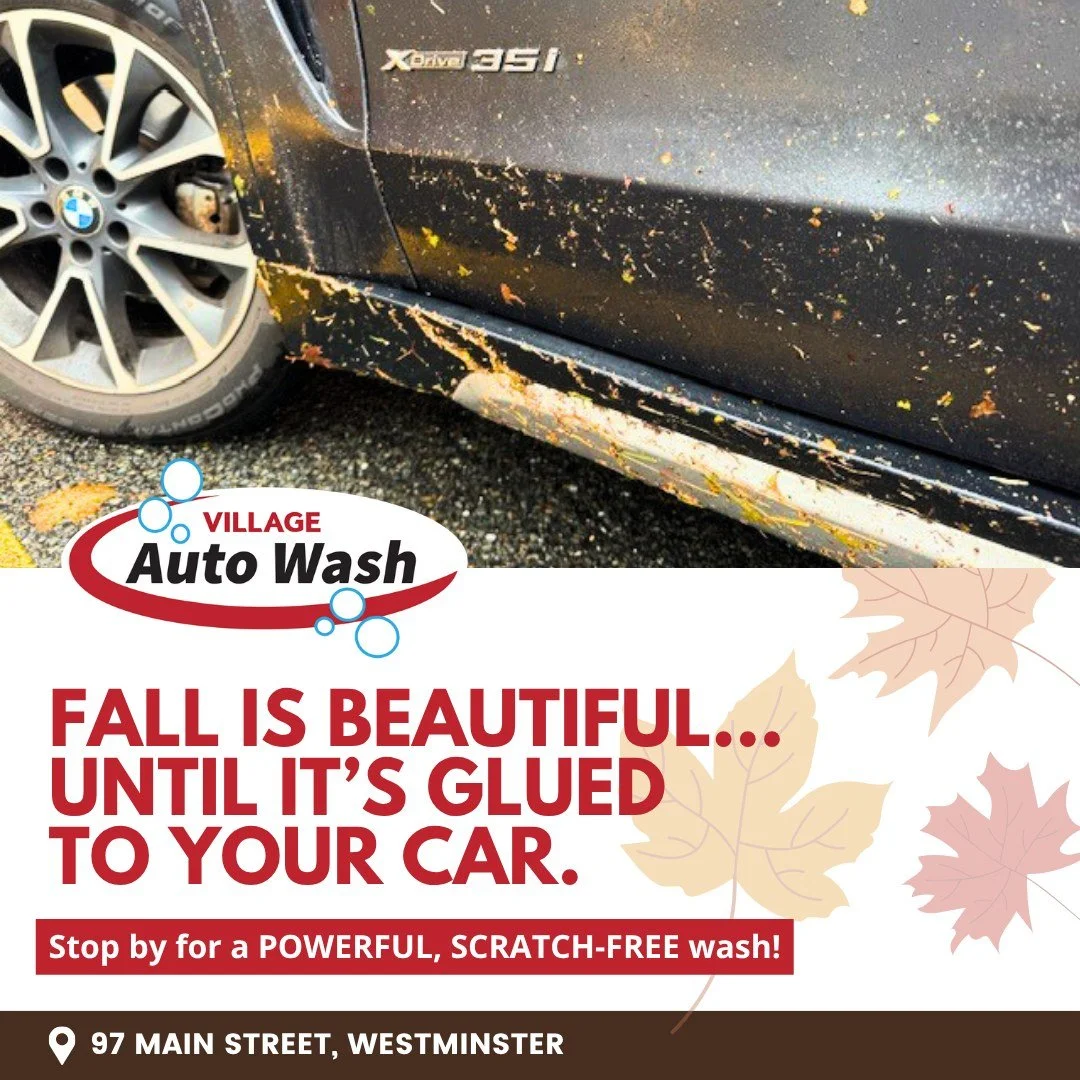 We love the fall colors, but we don't love the mud, sap, and leaf gunk they leave behind. 🍁 Our powerful, scratch-free jets blast away all that New England nature's mess without ever touching your paint. Get back to admiring the view! 🙌🏻 🚘✨Villag