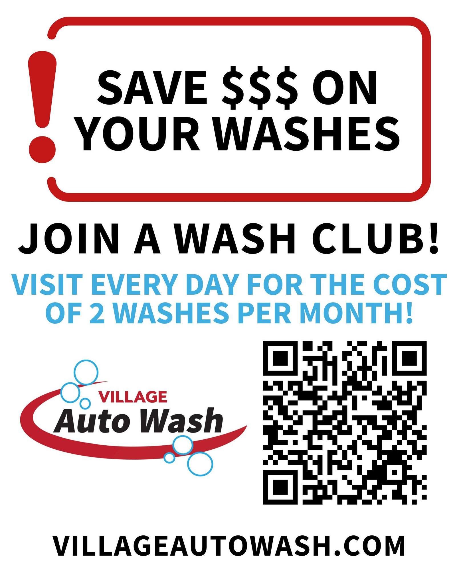 ⚠️ Road treatment season is upon us! Do you visit Village Auto Wash more than twice a month? Then you should DEFINITELY check out our WASH CLUBS! 🚘👍Choose your favorite wash and use the MOBILE APP or visit our website at villageatowash.com to sign 