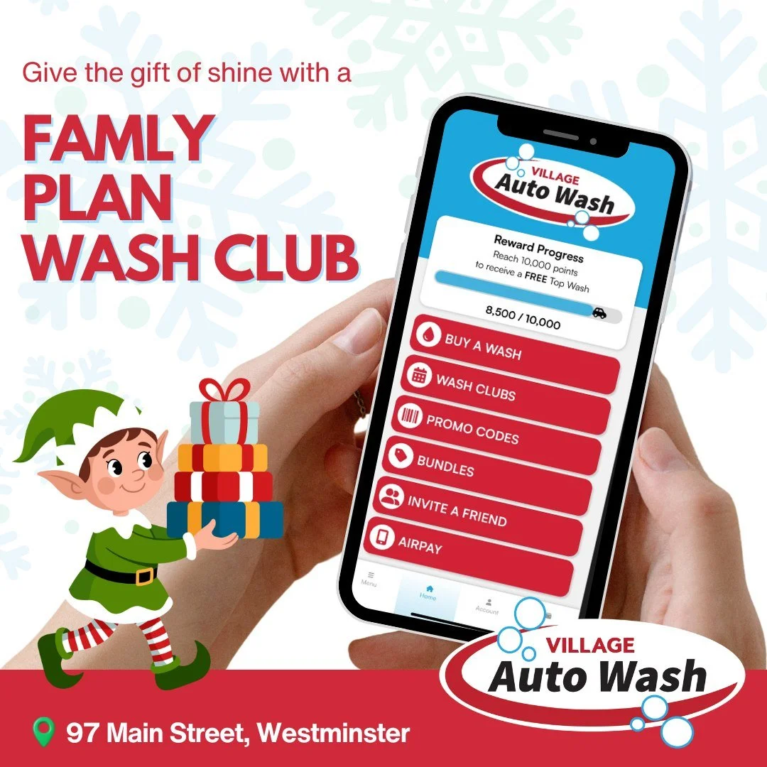 🎄 Oh no, say it isn't so. You haven't started your shopping yet? 🎁 How about a Wash Club Family Plan at Village Auto Wash? Quick and easy, and everyone will love it! 🚘&hearts;️ Email info@villageautowash.com to maximize your savings on keeping the