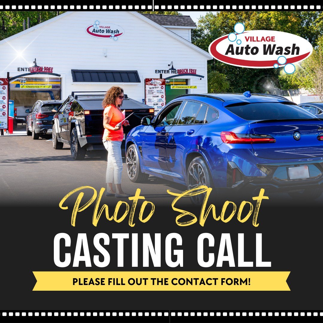Want to be famous? 😄📸 Okay, maybe not famous famous &mdash; but you COULD be featured on our social media!

We're looking for Village Auto Wash customers to participate in an upcoming photo shoot! If you'd like to be part of it, reach out through o