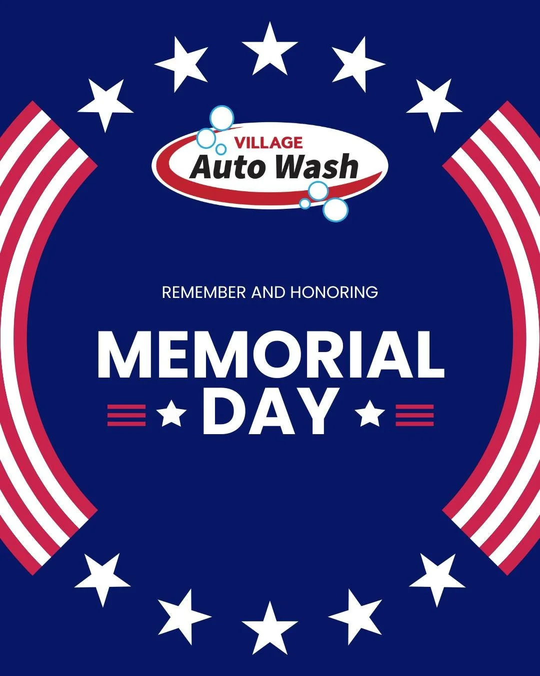 Will we see you at the Memorial Day parade? 🎺🥁

Before you line up on the curb, swing by Village Auto Wash! Honor the day with a clean car and your American pride. 🚗💨✨

We're open 24 hours &mdash; stop by anytime this morning before the festiviti