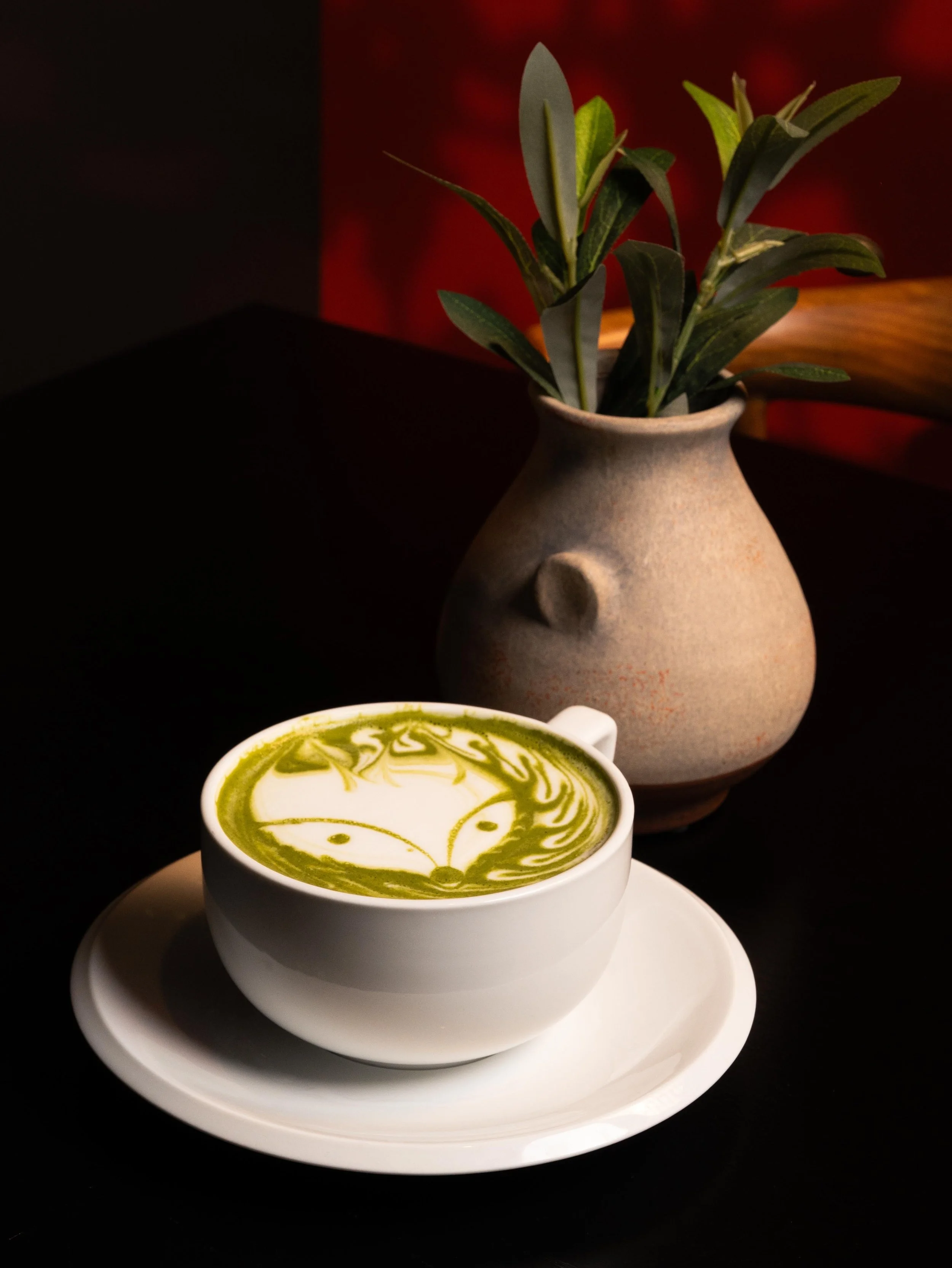 matcha latte with fox art at Zero Fox in Highland Park, Los Angeles