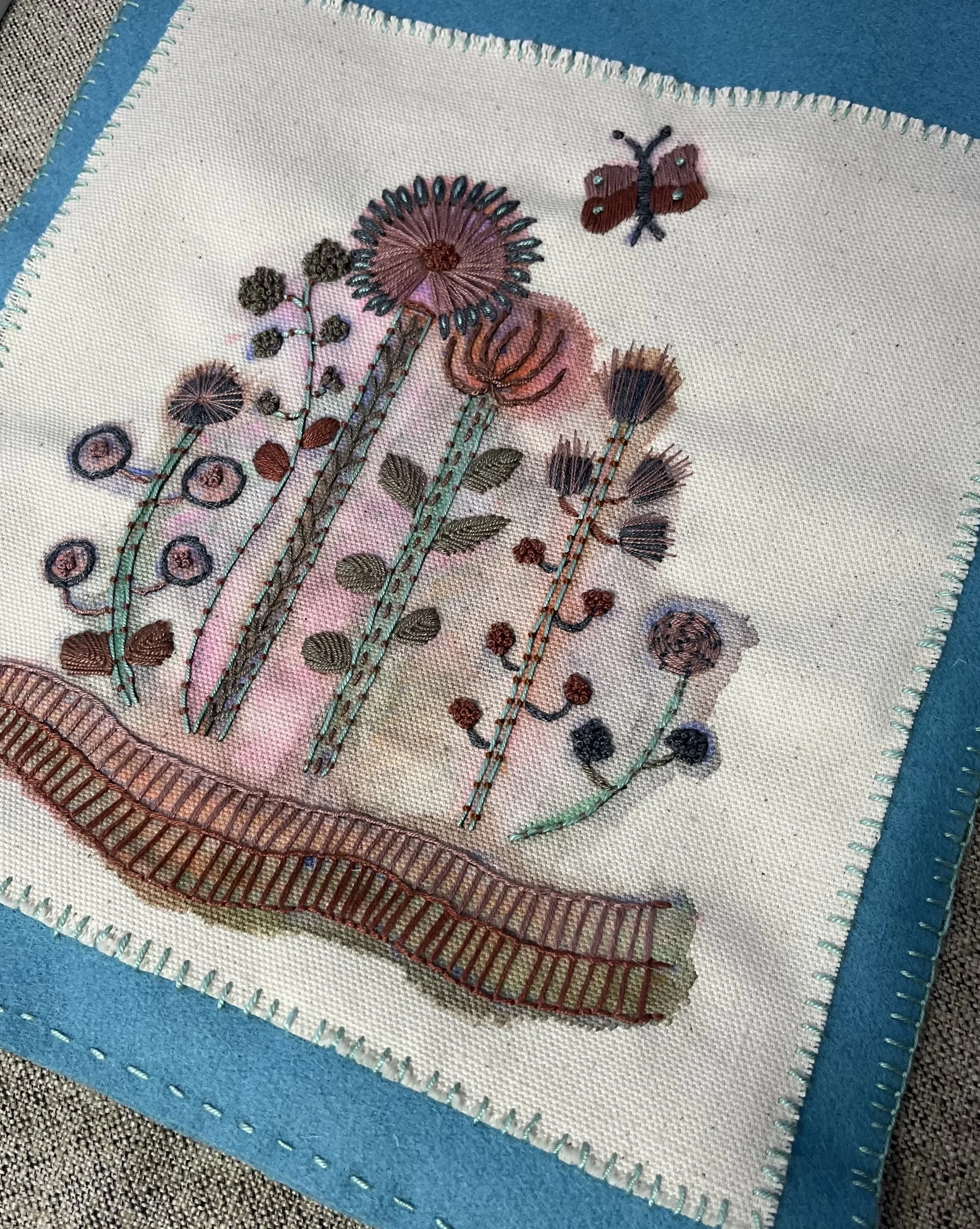 Watercolour Pencil and Embroidery Kit, Butterfly Meadow