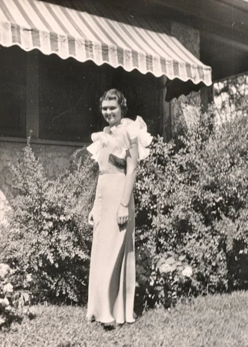 Lyla in front of Englewood St House in St. Paul, abt 1937