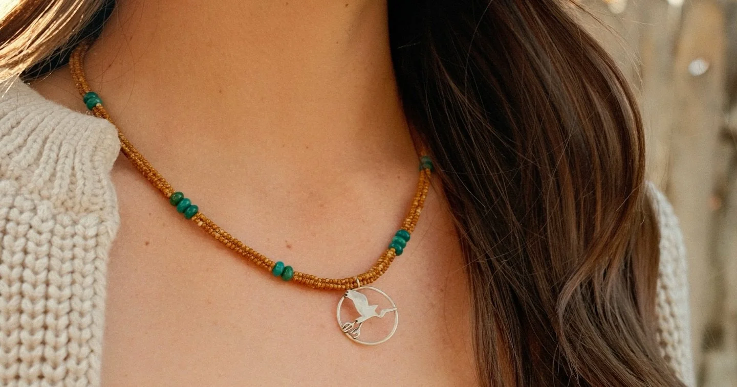 the next piece in my collaboration with @marymaccreative 🌼 Mary is an incredibly talented metal smith and she hand crafted this beautiful pendant. I wove the necklace using real turquoise and glass seed beads. A lot of creative collaboration and wor