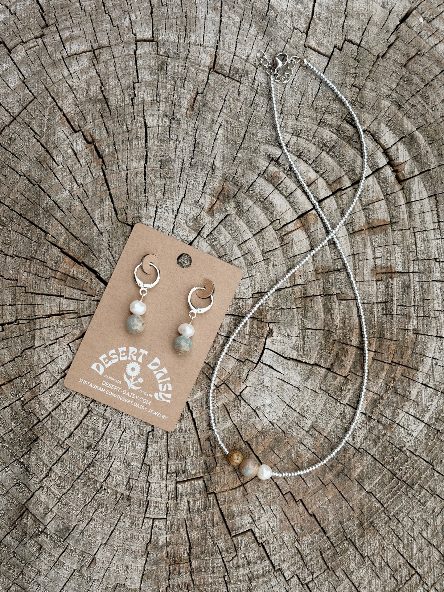 silver 🩶 picture jasper + blue african opal + pearl