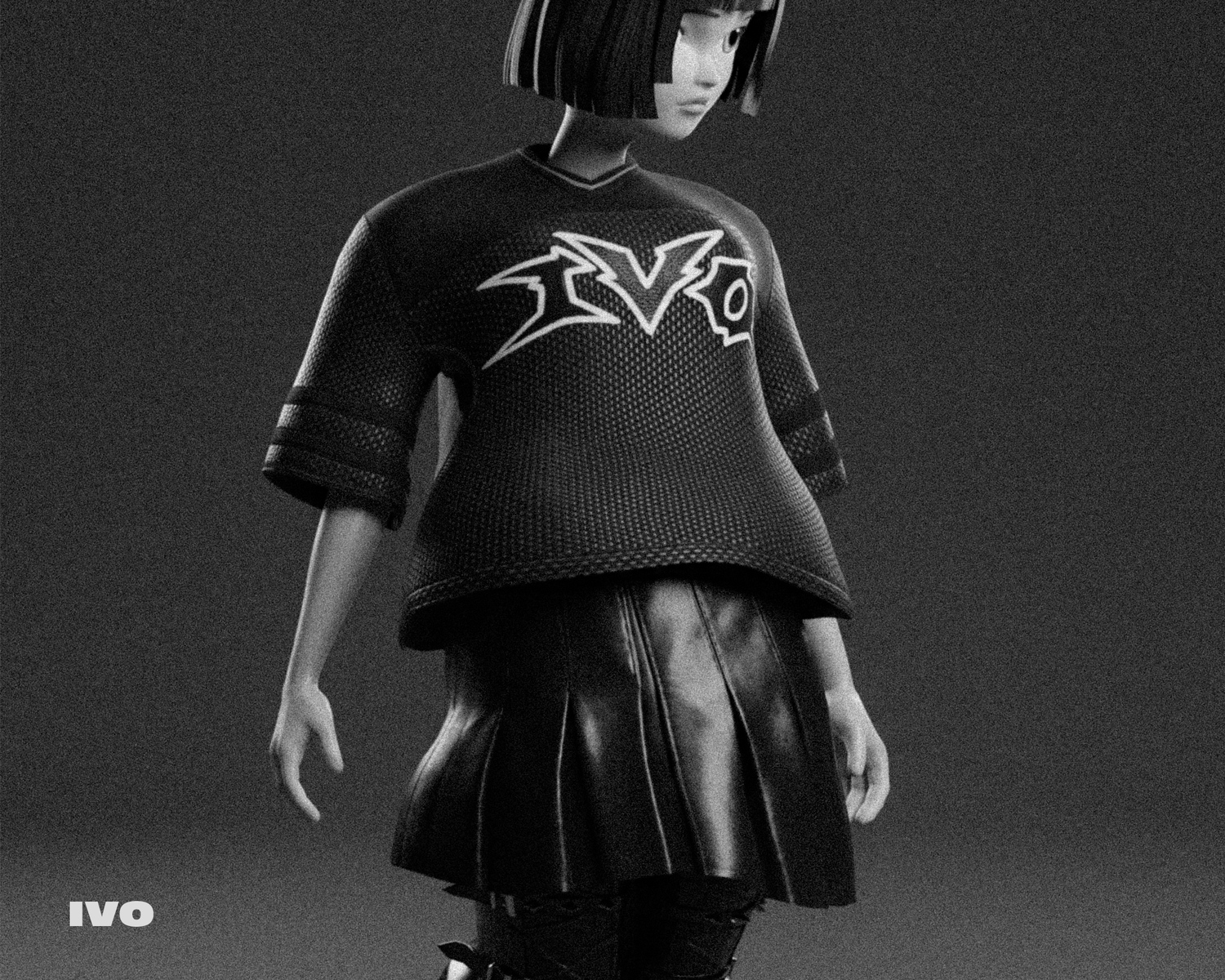 IVO mesh jersey and pleated skirt