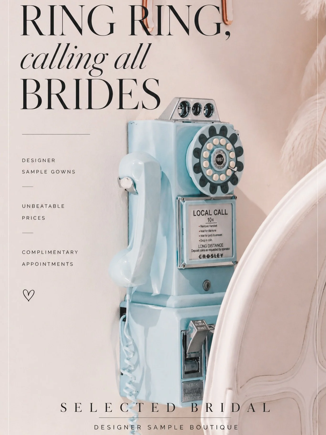 ring ring&hellip; your dress is calling 🤍☎️

If you&rsquo;ve been dreaming of designer bridal without the designer price tag, this is your sign to book the appointment.

At Selected Bridal, we specialize in off-the-rack sample gowns from sought-afte