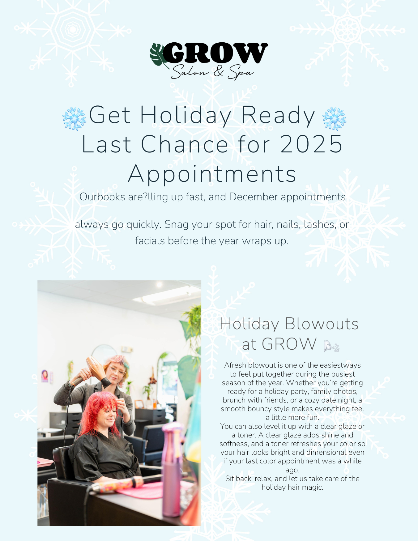 ✨ December at GROW: Blowouts, Gift Cards, and Cozy Self Care