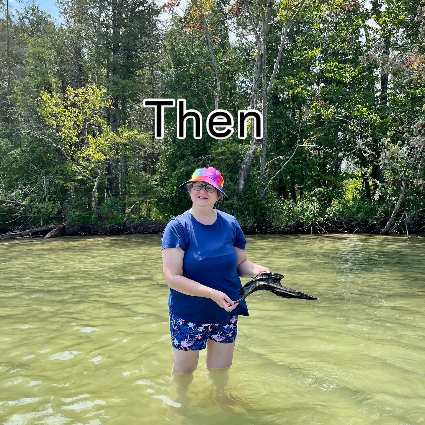 Then: Summer 2024 finding just the right piece of driftwood. Now: Making just the right design on the driftwood. 🐿️❤️ Join me Saturday! Art in the Park at Talbot Trail Place, Blenheim. 9 am - 3 pm.
