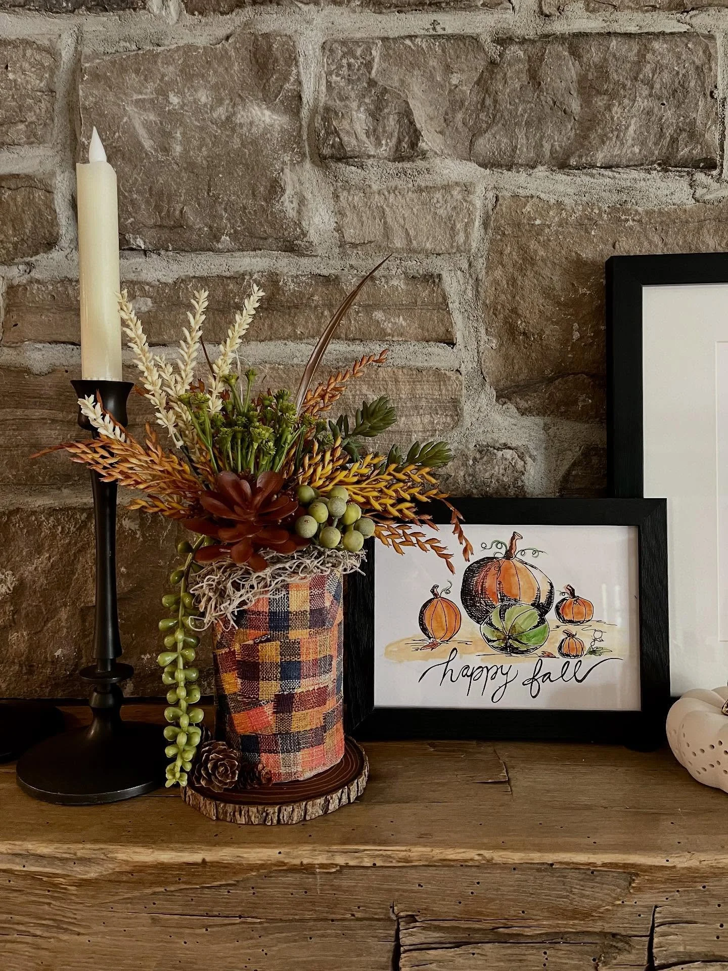 Grateful for how beautiful this art from @julieart2015 looks with these fall designs. And @penmorrow for the gorgeous mantle to show them off. 🧡 So thankful for everyone that stopped by the last two markets. We had a great time! Wishing you a Happy