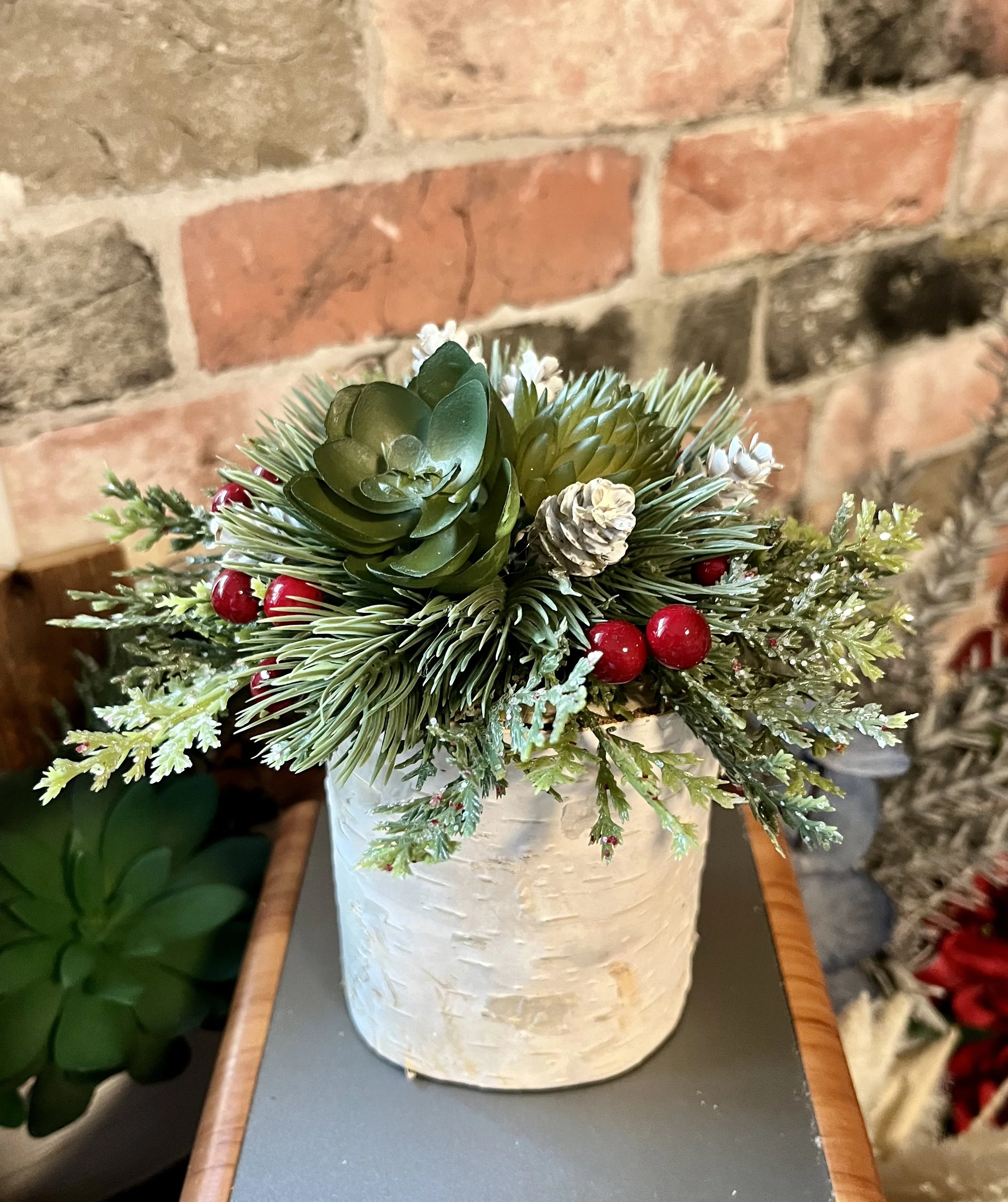 Winter design on natural birch wood chunk