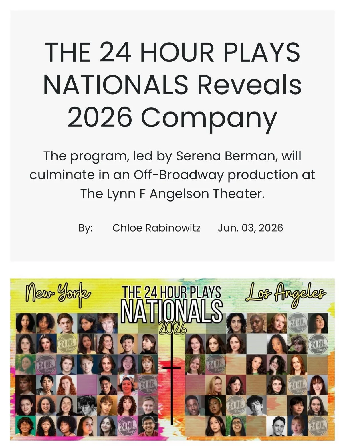 So excited to part of this year&rsquo;s Company! I am in very good and talented hands:) @24hourplays

Ticket link in bio