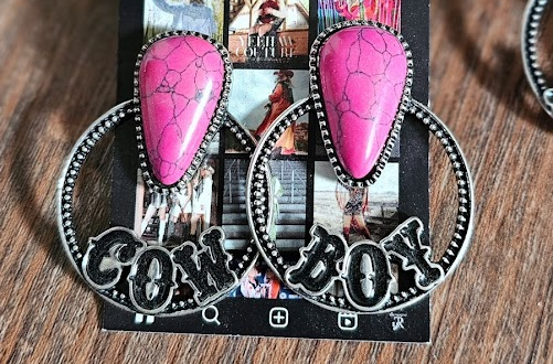 Cowboy Hoop Earrings- PINK