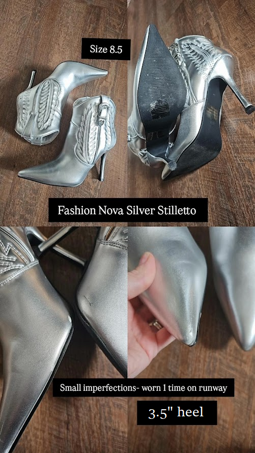 Fashion Nova - Ride It Out Booties - Silver - Size 8.5