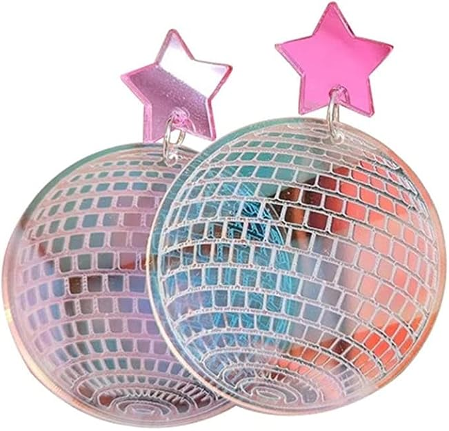 Mirror Ball Disco Dangle Earrings Multicolor Acrylic