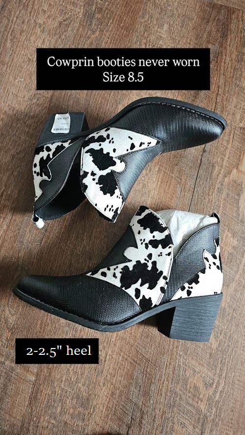 Pierre Dumas Wilder Cow Print Heeled Western Ankle Boots Size 8.5