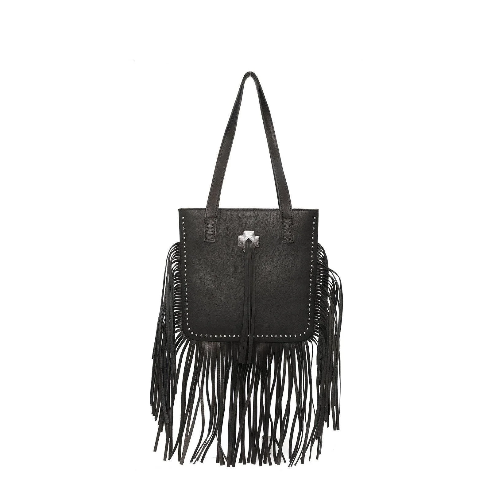 Montana West Fringe Genuine Leather Fringe Tote Black