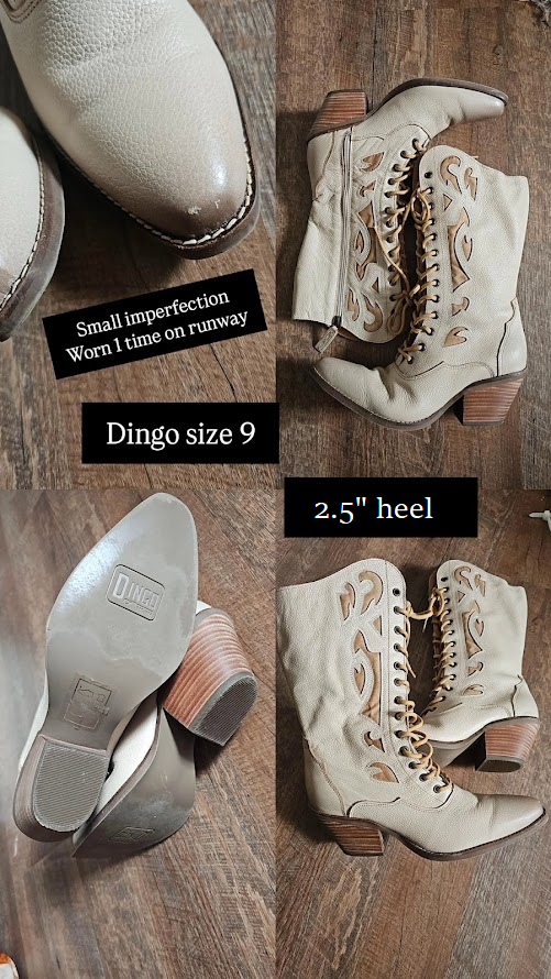 Ivory - Dingo Women's San Miguel Lace-Up Western Boot - Snip Toe - Size 9