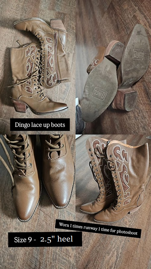 Brown - Dingo Women's San Miguel Lace-Up Western Boot - Snip Toe - Size 9