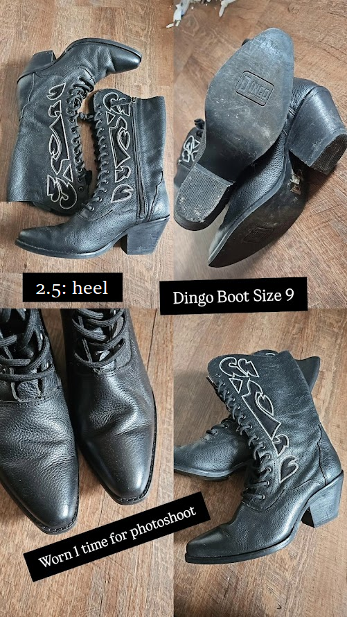 Black - Dingo Women's San Miguel Lace-Up Western Boot - Snip Toe - Size 9