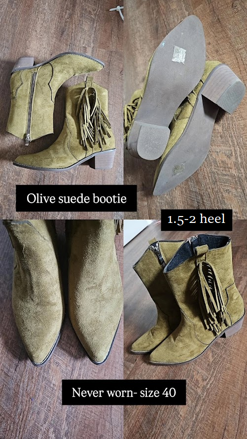 Olive Suede Western Bootie - Size 40