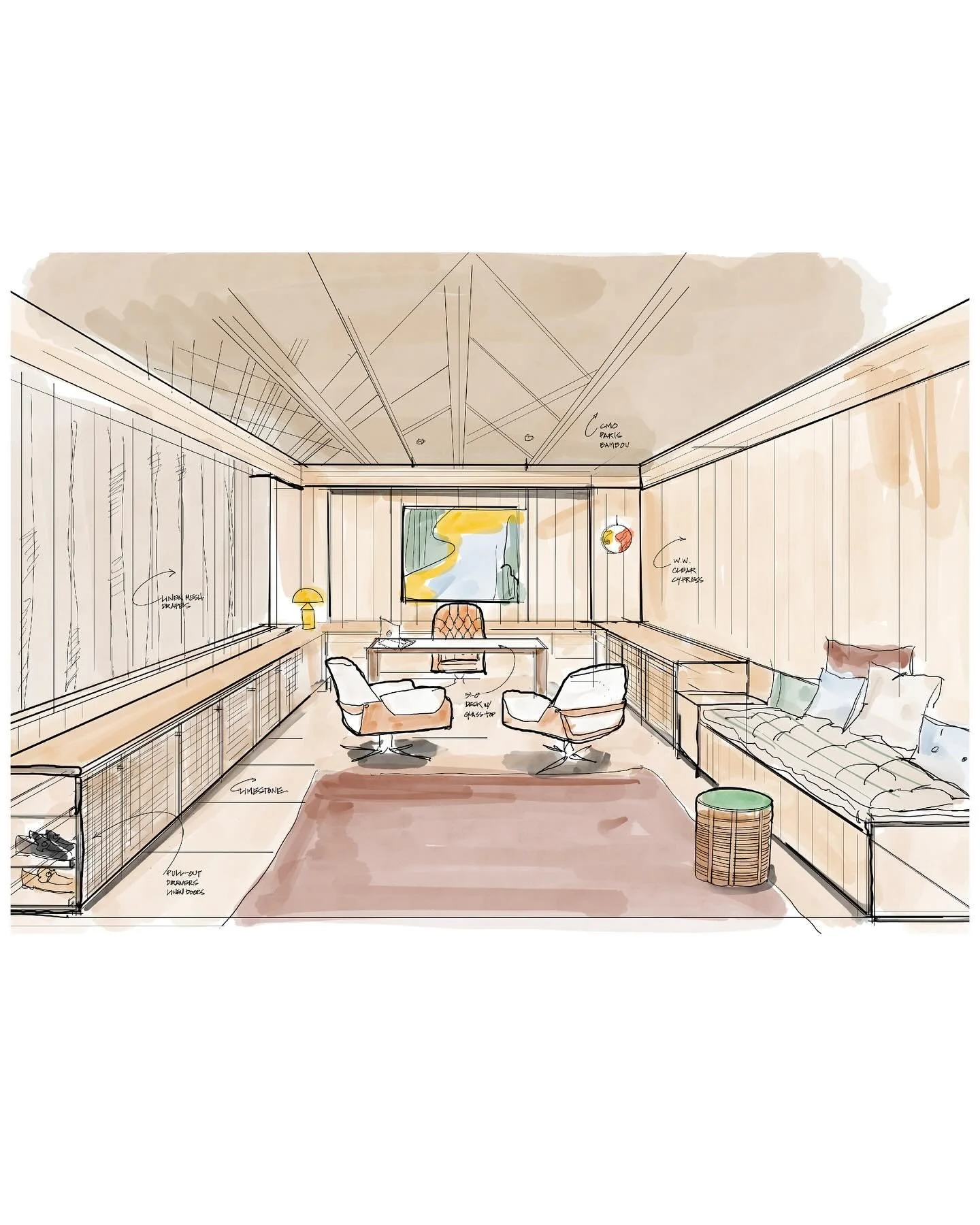 I was invited by Architect @yianni.varnava to create an interior concept for a client&rsquo;s new Hangar @thehangargroup in West Palm Beach, FL &mdash; a new space for car lovers and collectors. Both the space and the client are unique, and the chall
