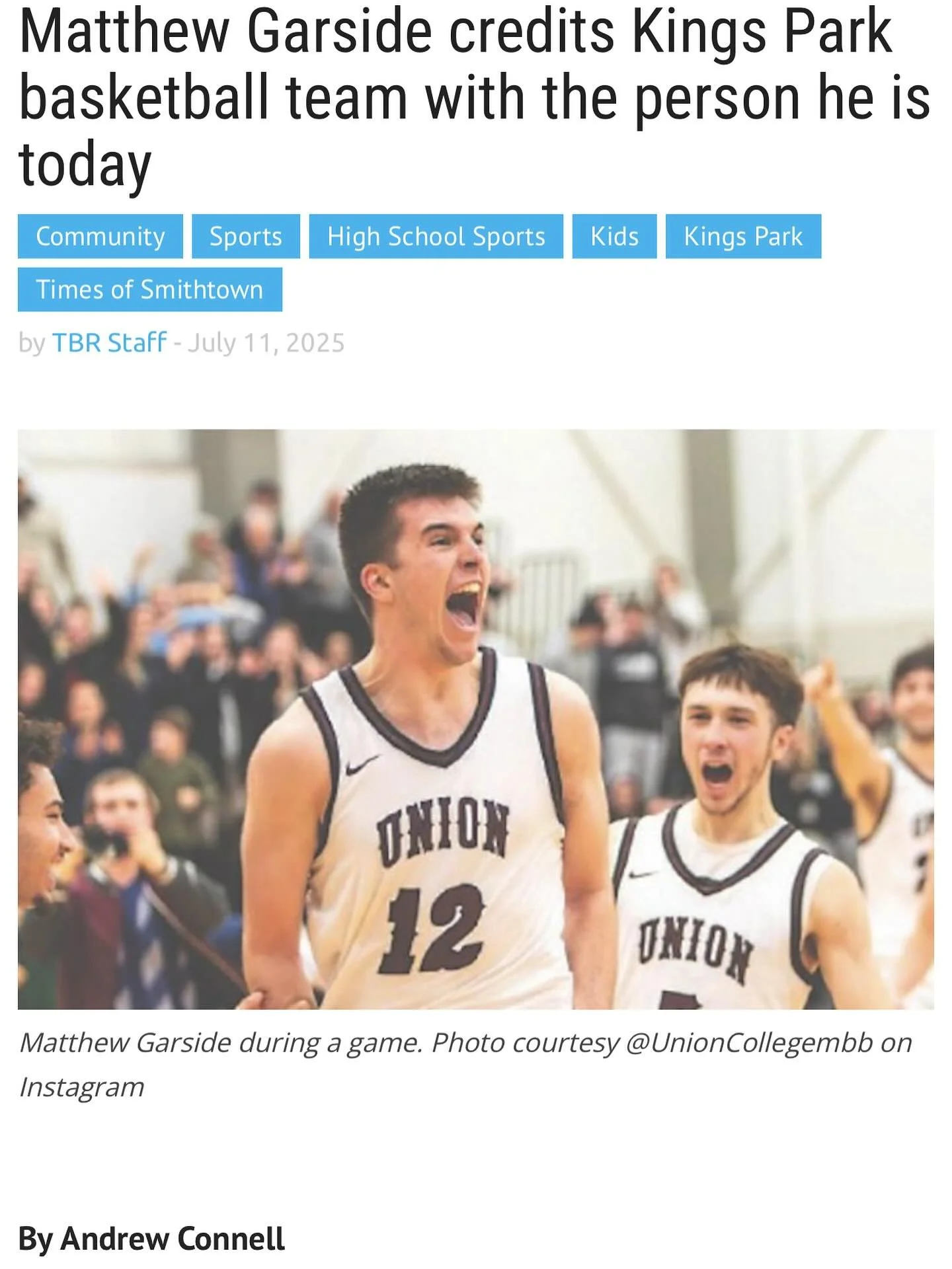 This past spring, during my sports reporting course, we had an assignment that allowed us to submit a story proposal to a local news outlet. I chose to do my story on Union College standout men&rsquo;s basketball player Matthew Garside, and his impac