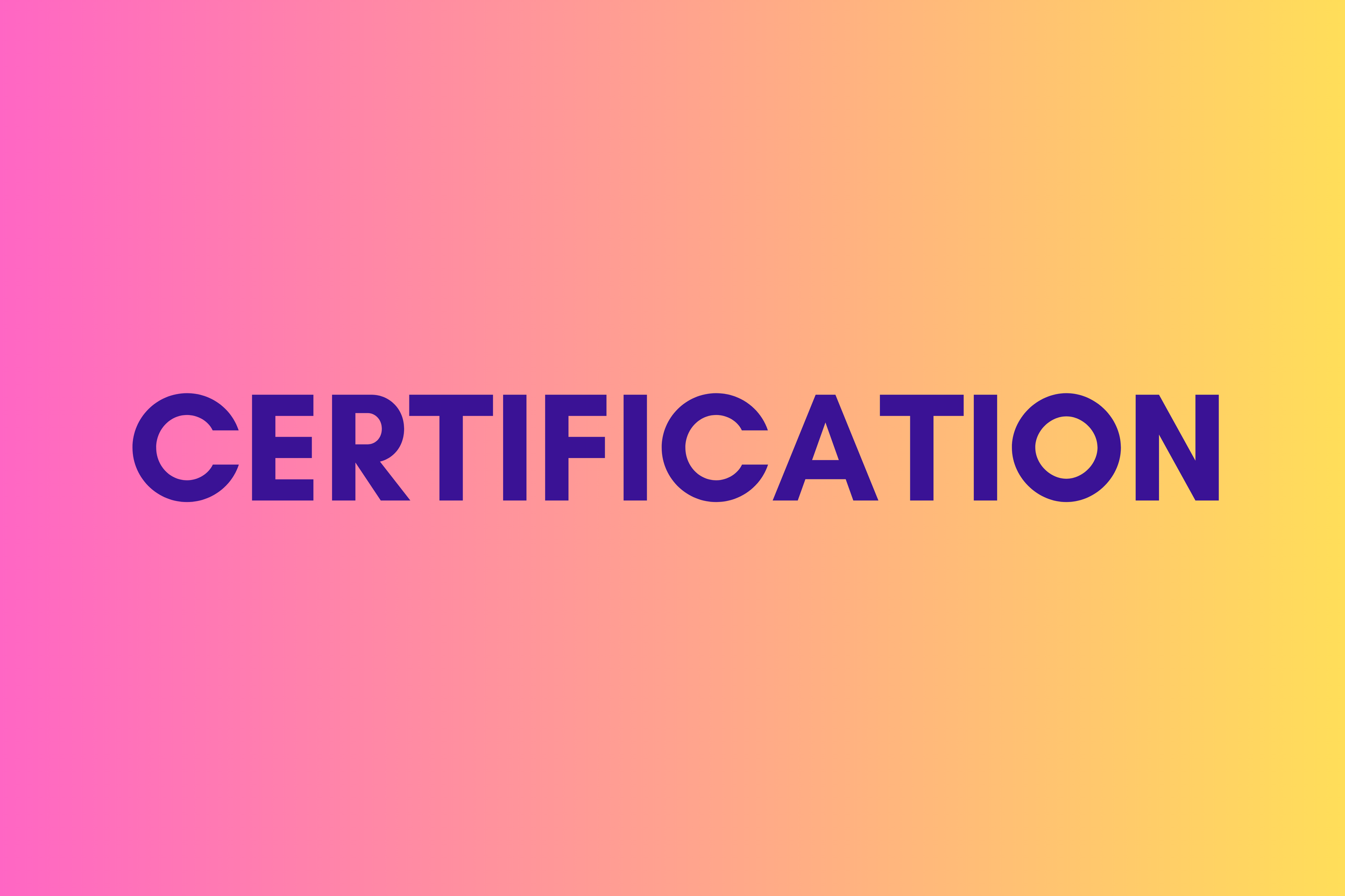 Colorful gradient background with the word 'CERTIFICATION' in large, bold, purple letters.