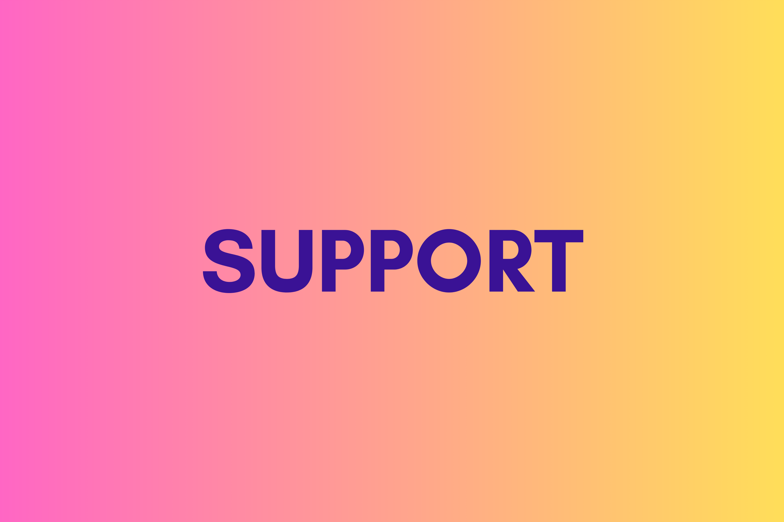 Colorful gradient background with the word 'SUPPORT' written in bold purple letters.