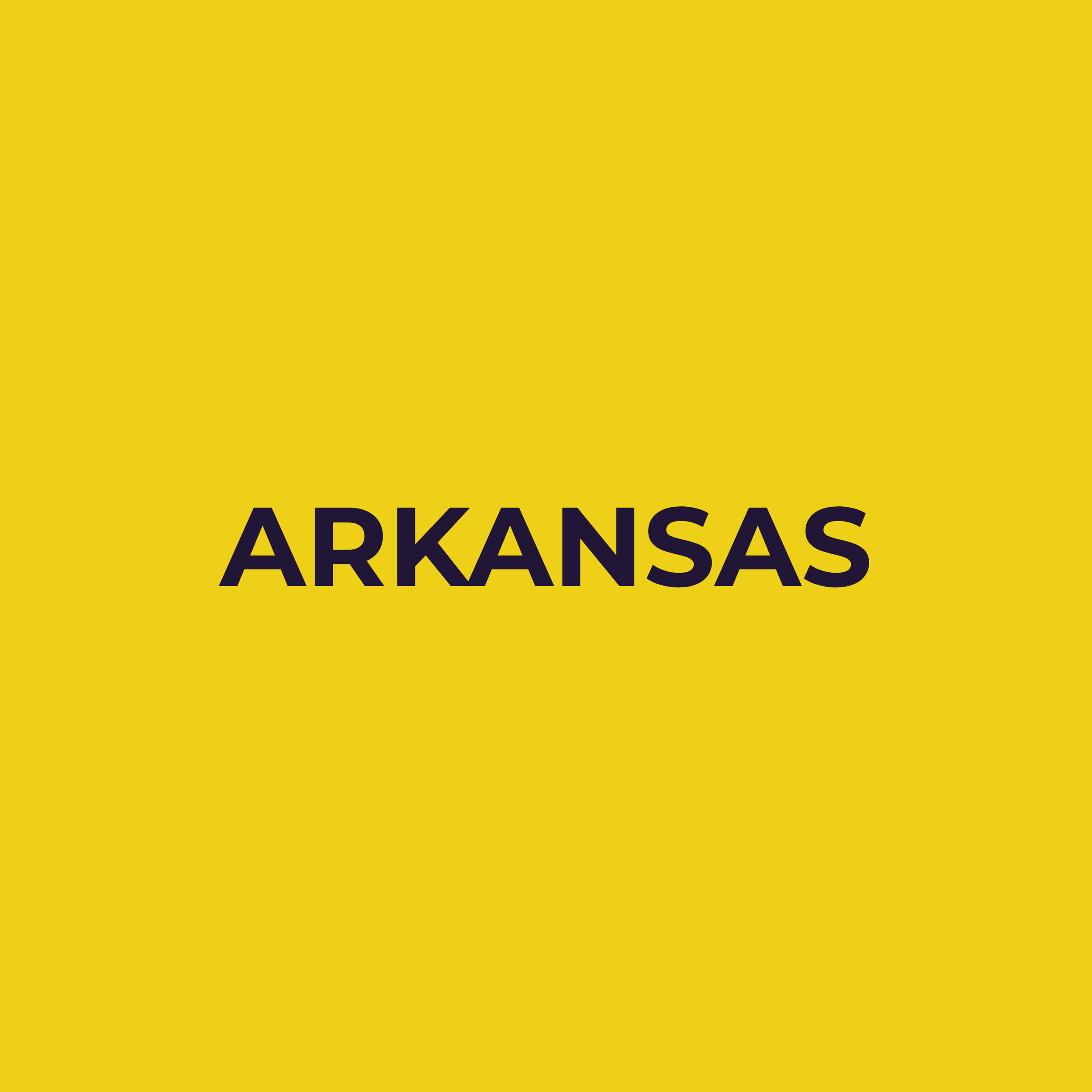 Yellow background with the word 'ARKANSAS' in bold, dark text in the center.