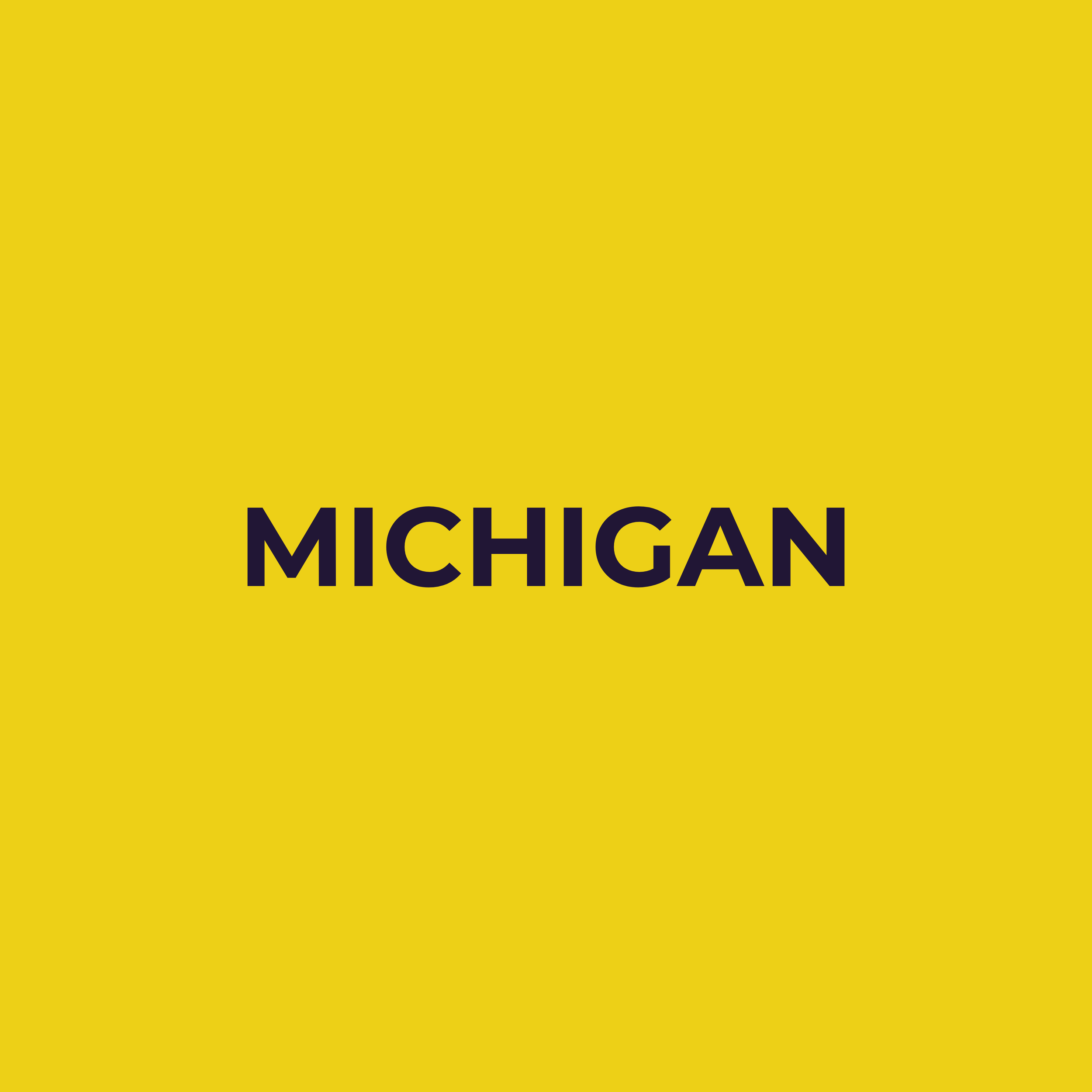 Yellow background with the word 'Michigan' written in black across the center.